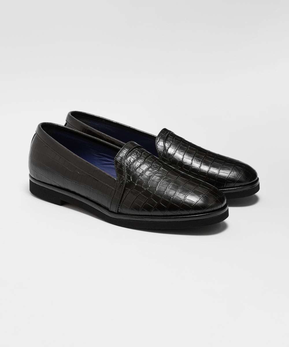 BLOHM × BUDSPOOL　ローファー　26　ブラック　クロコダイル　牛革 BLOHM × BUDSPOOLローファー26ブラッククロコダイル牛革